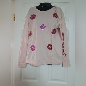 Nwt Pink Sweatshirt with Sequin Lip Accents